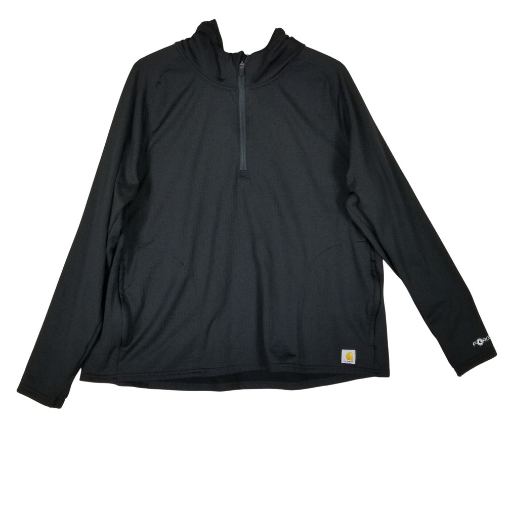 Carhartt Force Hoodie Women 2X Black Quarter Zip Waffle Fleece TK6456-W Relaxed